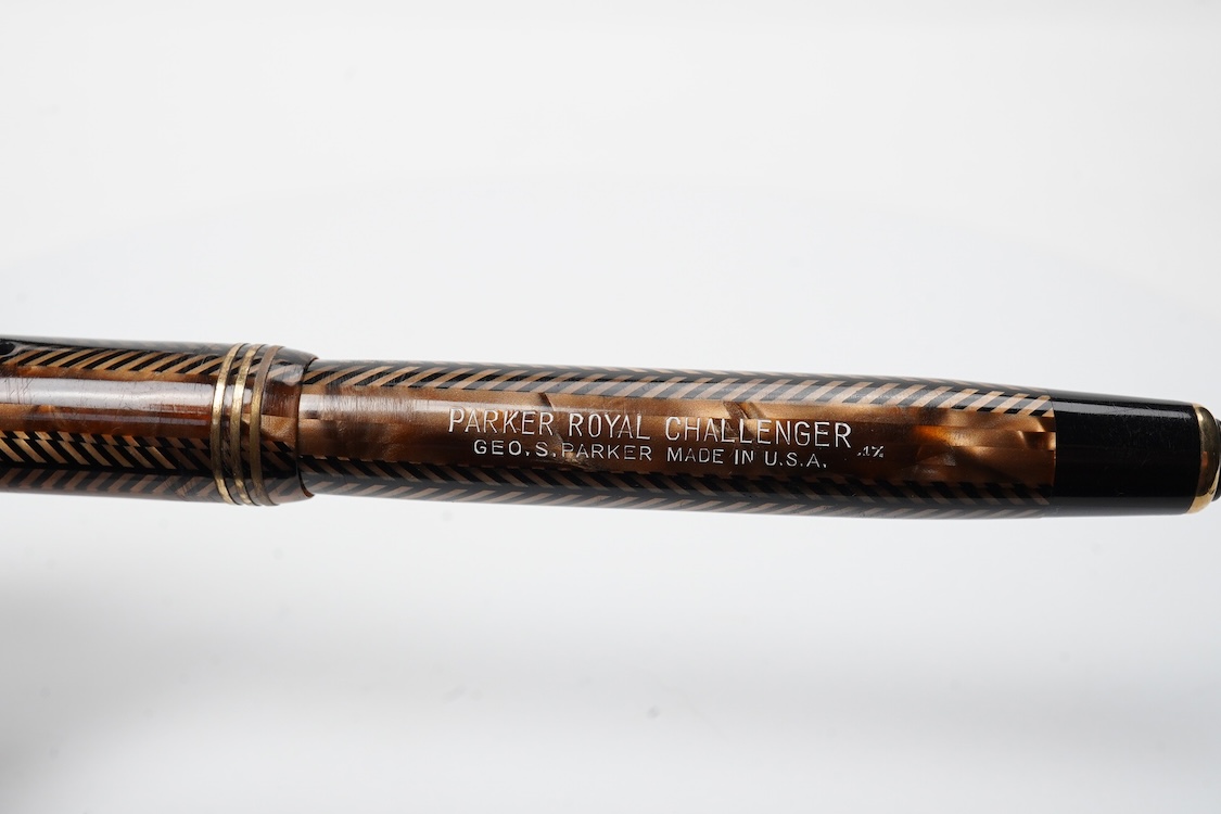 A Parker Challenger in brown and black with 'sword' clip with 14ct. gold nib - USA